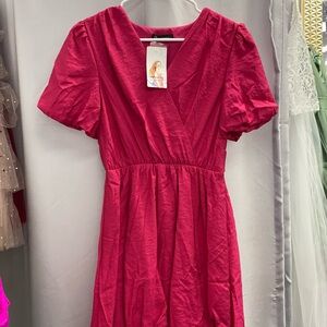 Elegant Pink V-Neck Casual Dress
